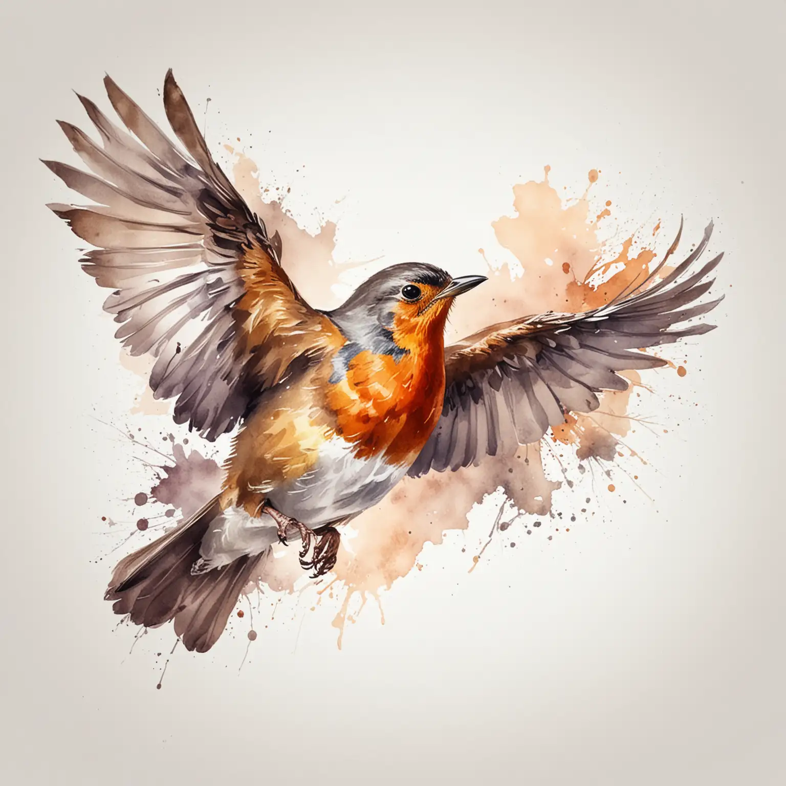 Flying Robin Watercolor Painting on White Background