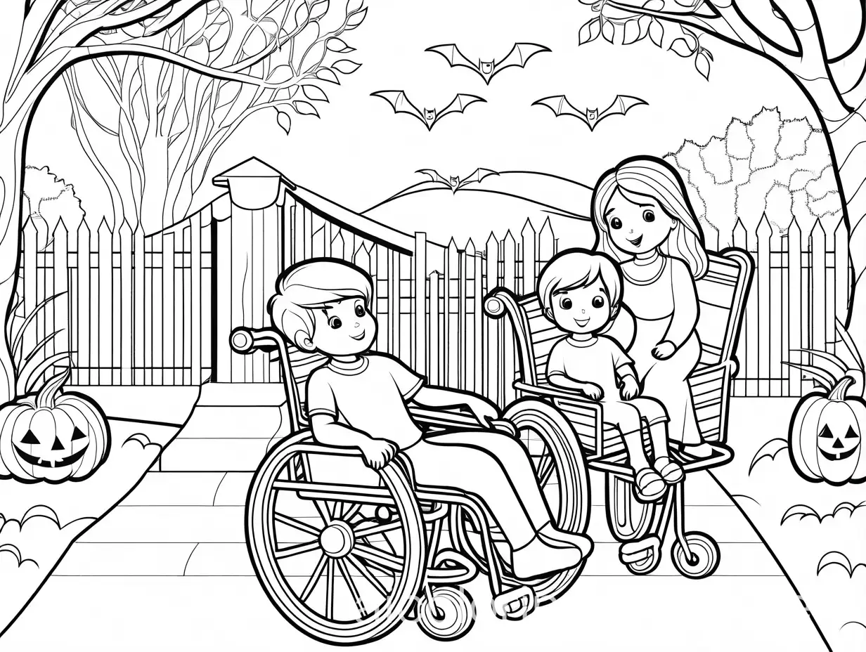 Children-in-Wheelchairs-Halloween-Coloring-Page