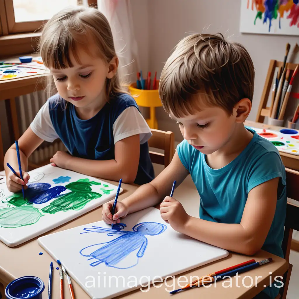 Little-Girl-and-6YearOld-Boy-Drawing-and-Painting-Together