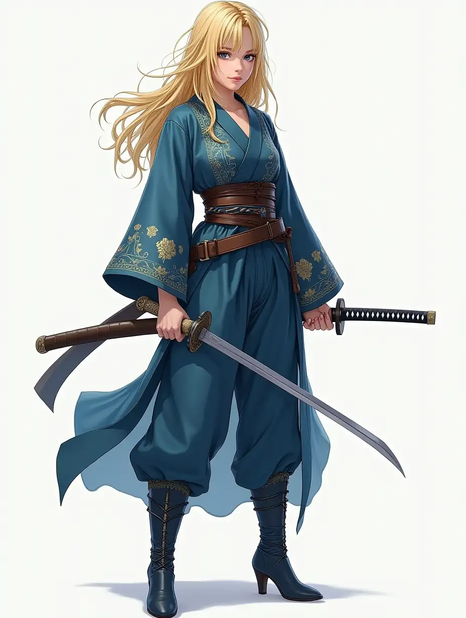 Young-Female-Warrior-in-Embroidered-Blue-Robes-and-Leather-Boots