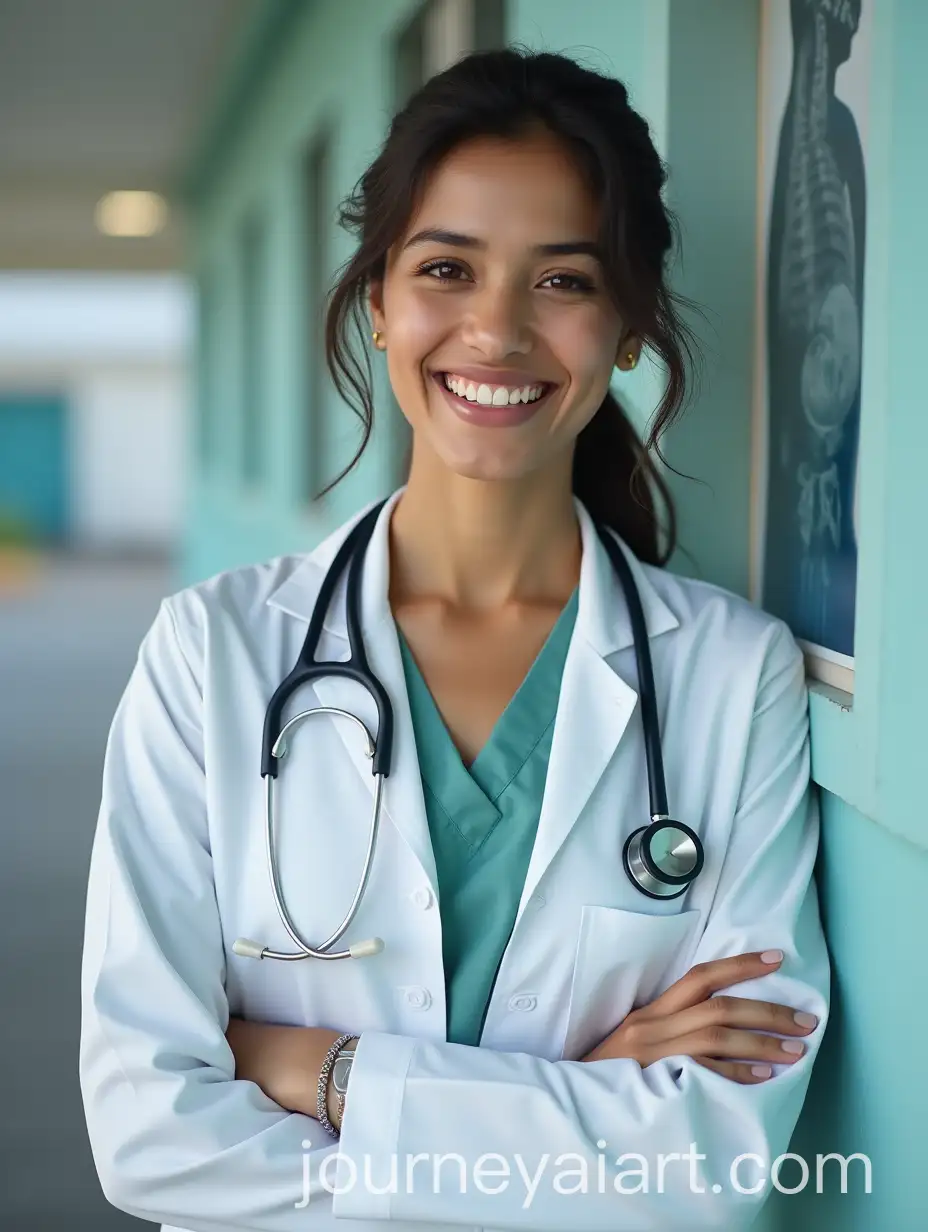 Indian-Female-Doctor-Laughing-in-Hospital-with-Stethoscope