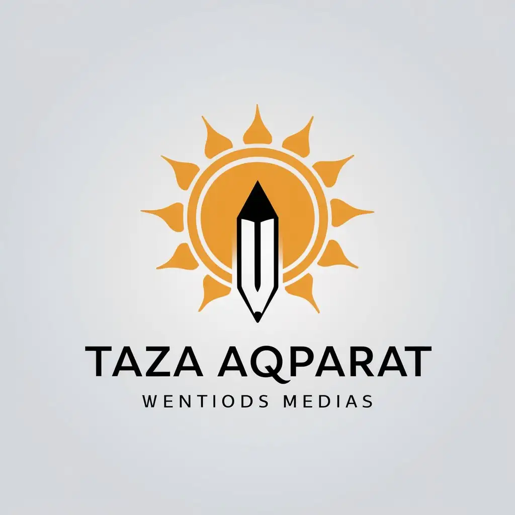 LOGO-Design-For-Taza-Aqparat-Modern-Pencil-and-Sun-Symbol-for-Media-Industry