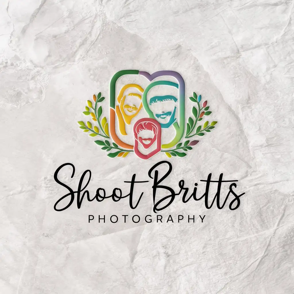 a vector logo design,with the text "SHOOT BRITTS PHOTOGRAPHY", main symbol:A elegant colorful photography logo, a family portrait background, ultra detailed, ultra realistic, 8K resolution.,Moderate,be used in Photography Studio industry,clear background