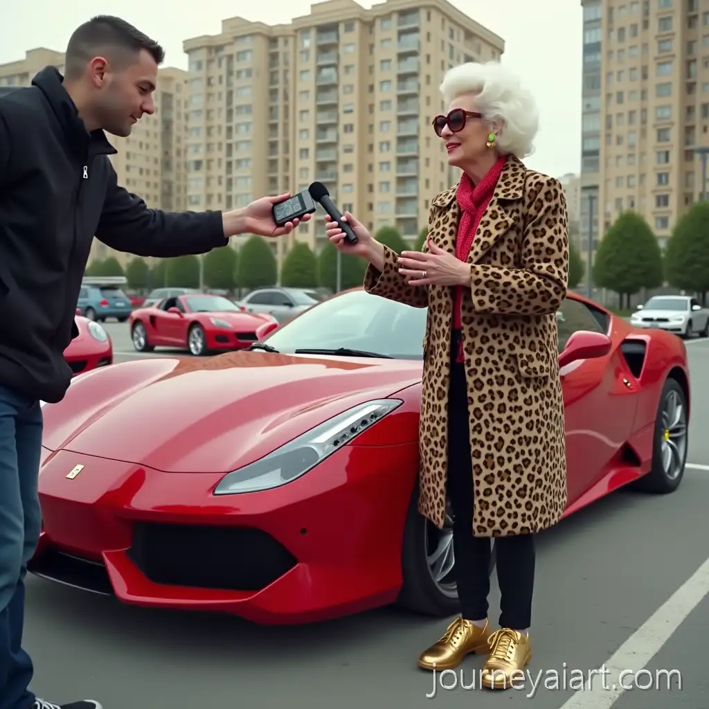 OvertheTop-Russian-GrandmaAI-Art-Prompt-Expansion-Poses-with-Ferrari-in-Viral-Street-Interview