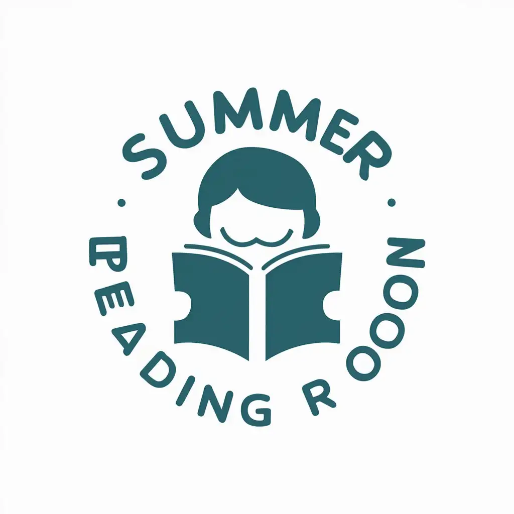 a vector logo design,with the text "Summer reading room", main symbol:child reads,complex,be used in Education industry,clear background