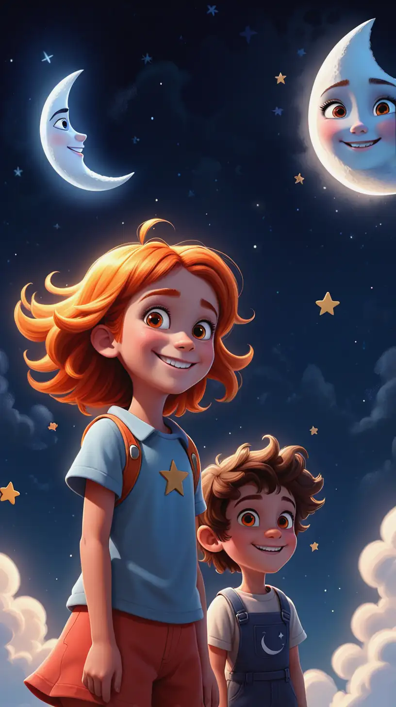 Lina and Jules Smiling on a Cloud Under the Moonlight