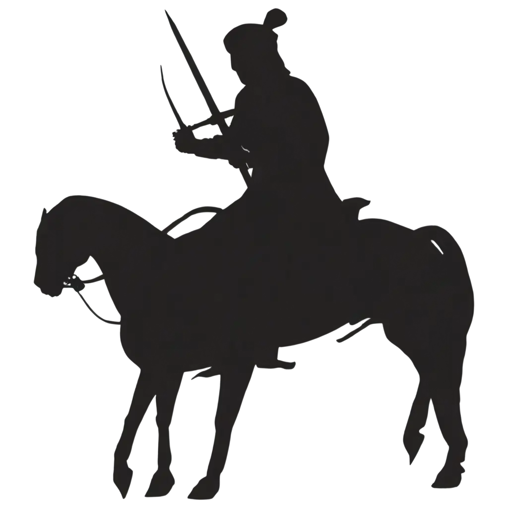 Silhouette-of-Umar-bin-Khattab-Riding-a-Horse-and-Holding-a-Sword-PNG-Image-for-Historical-and-Cultural-Artworks