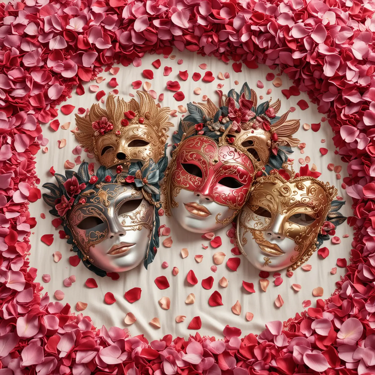 Colorful-Venetian-Masks-Surrounded-by-Rose-Petals