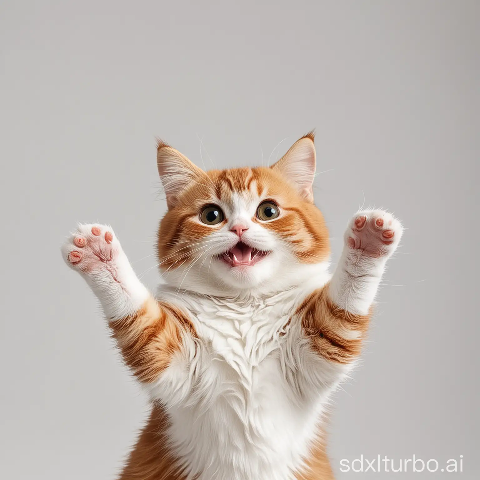 Cute cat waving and smiling with white background