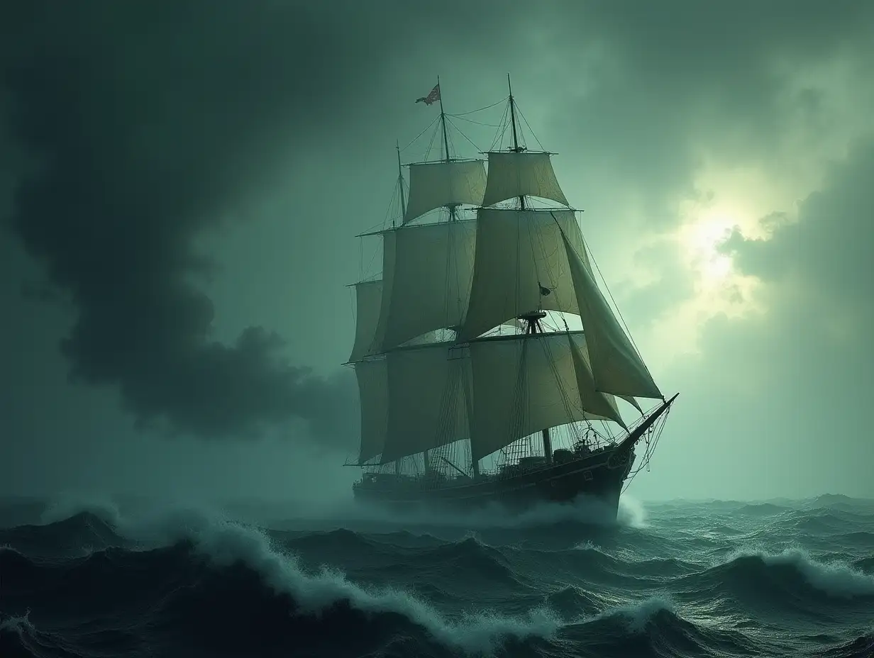 Ghostly Schooner Haunting the Stormy Seas