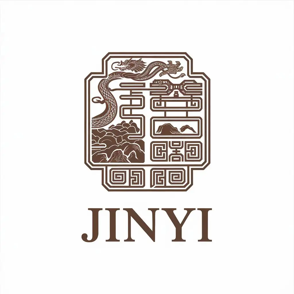 a vector logo design,with the text "Jinyi", main symbol:Jin Yi,complex,be used in hotel industry,clear background