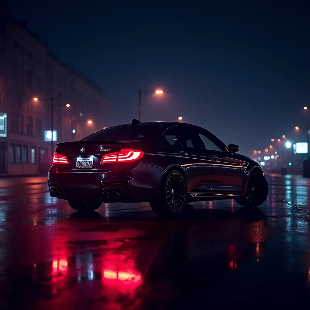 Bmw m5 in night with neon lights