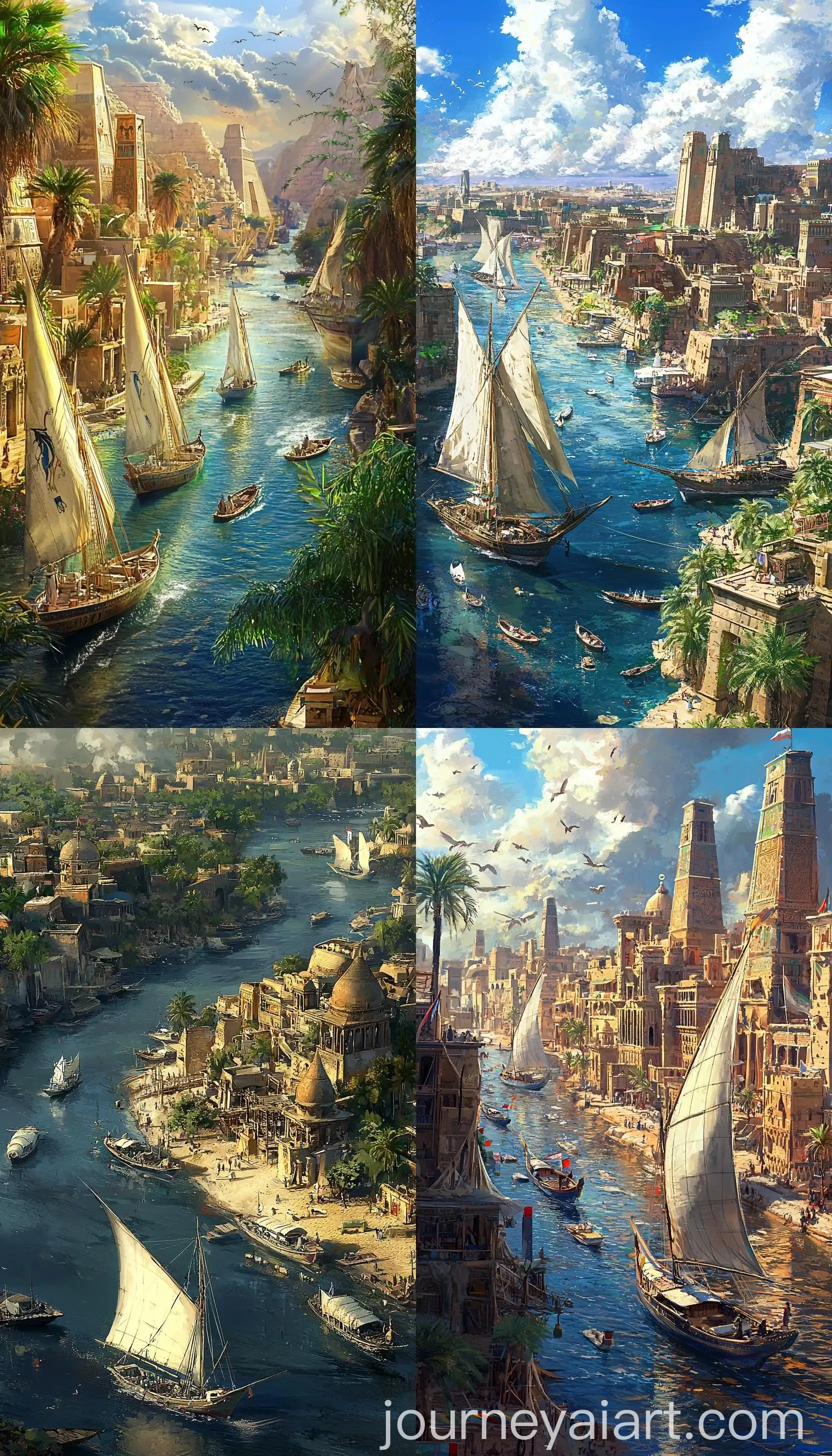 Ancient-Egypt-City-on-Nile-River-Vintage-Village-Makoto-Shinkai-Studio-Ghibli-Inspired-Anime-Art