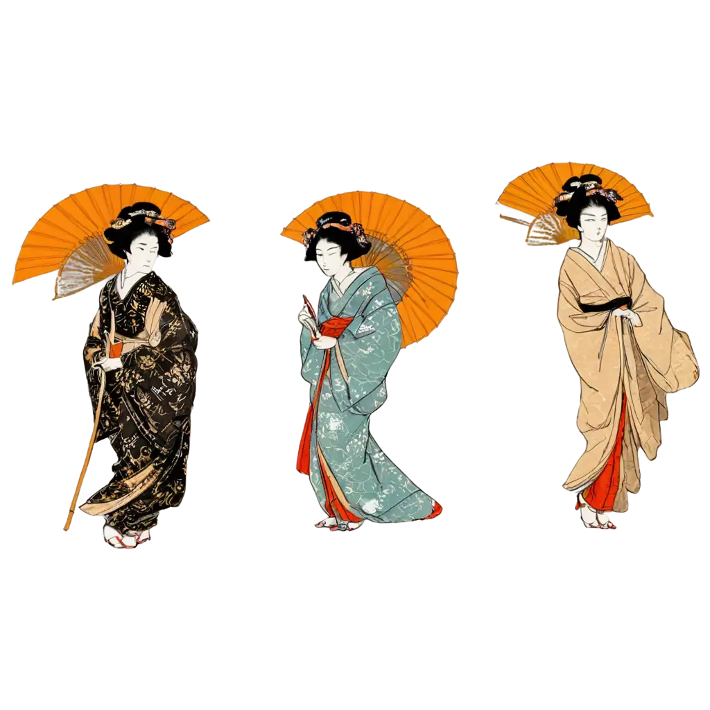 Stunning-PNG-Image-of-Three-Geishas-in-Ukiyoe-Art-Style