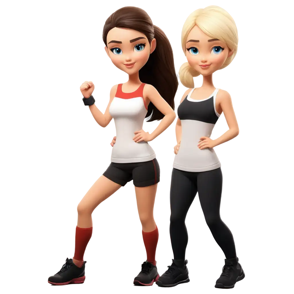 Sporty-Girls-Cartoon-Drawing-PNG-Blonde-and-Brunette-Characters-for-Creative-Use