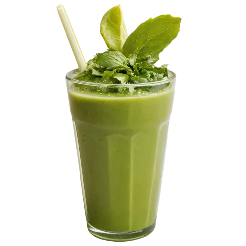 a transparent green smoothie cup with vegetables like spinach, green apple, cilantro, lemon, ginger, avocado and cucumber