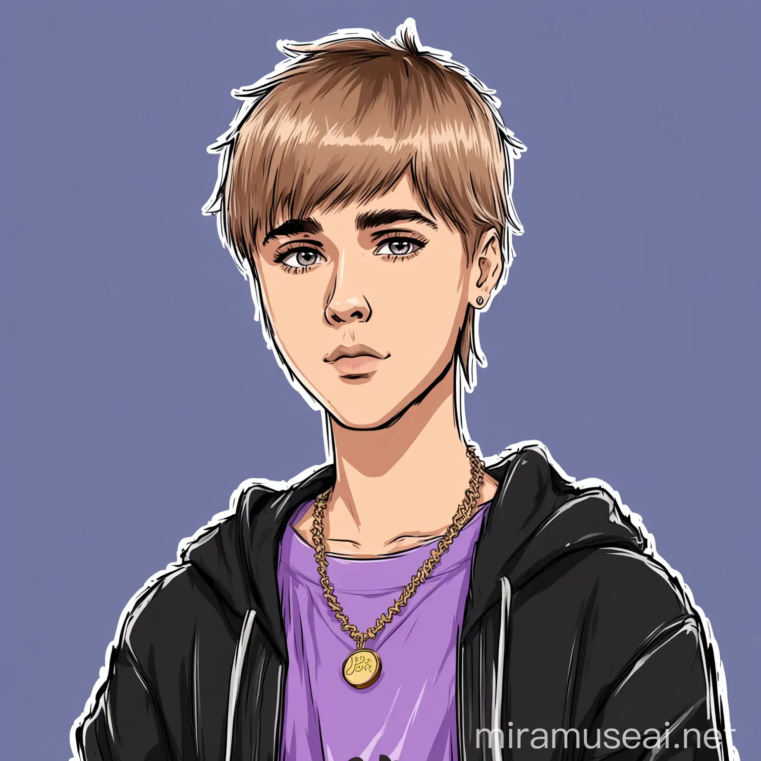 Cartoon Image of Justin Bieber Singing with Microphone