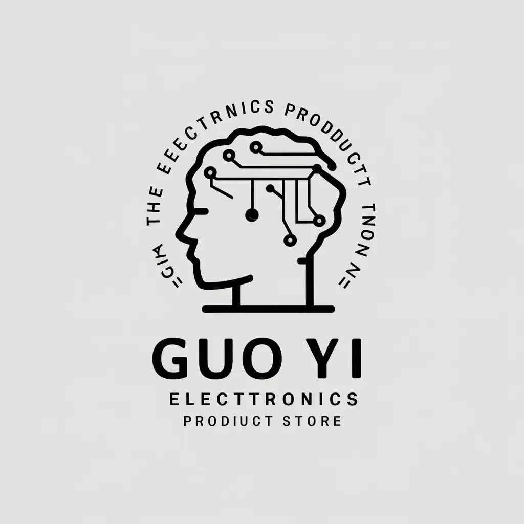 a vector logo design,with the text "guo yi electronics product store", main symbol:electric circuit brain imaginative craftsman,Moderate,be used in Technology industry,clear background