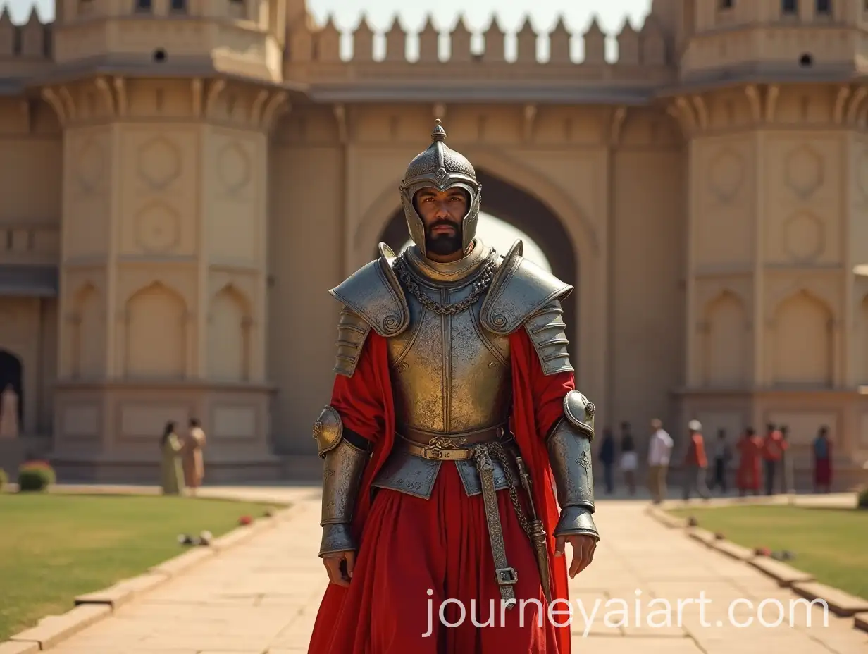 Rajput-Warrior-in-Armor-Walking-Towards-Old-Palace-Gate