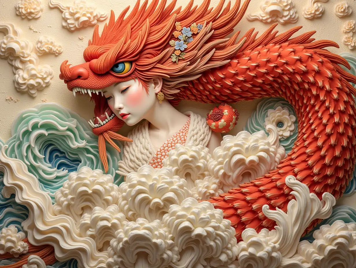 3D carving, ukiyo-e style beauty.