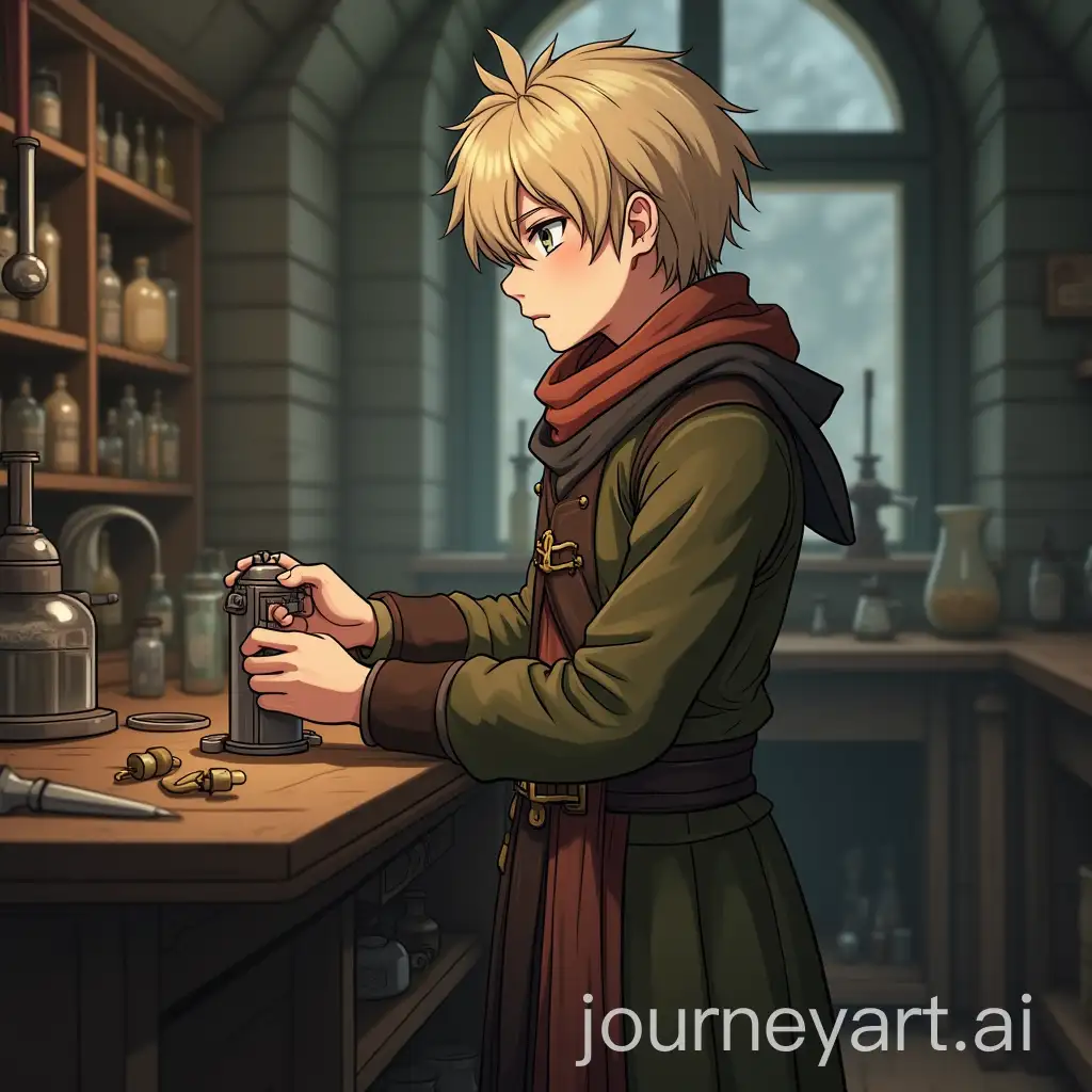 Anime-Character-in-20th-Century-Laboratory-with-MedievalInspired-Outfit