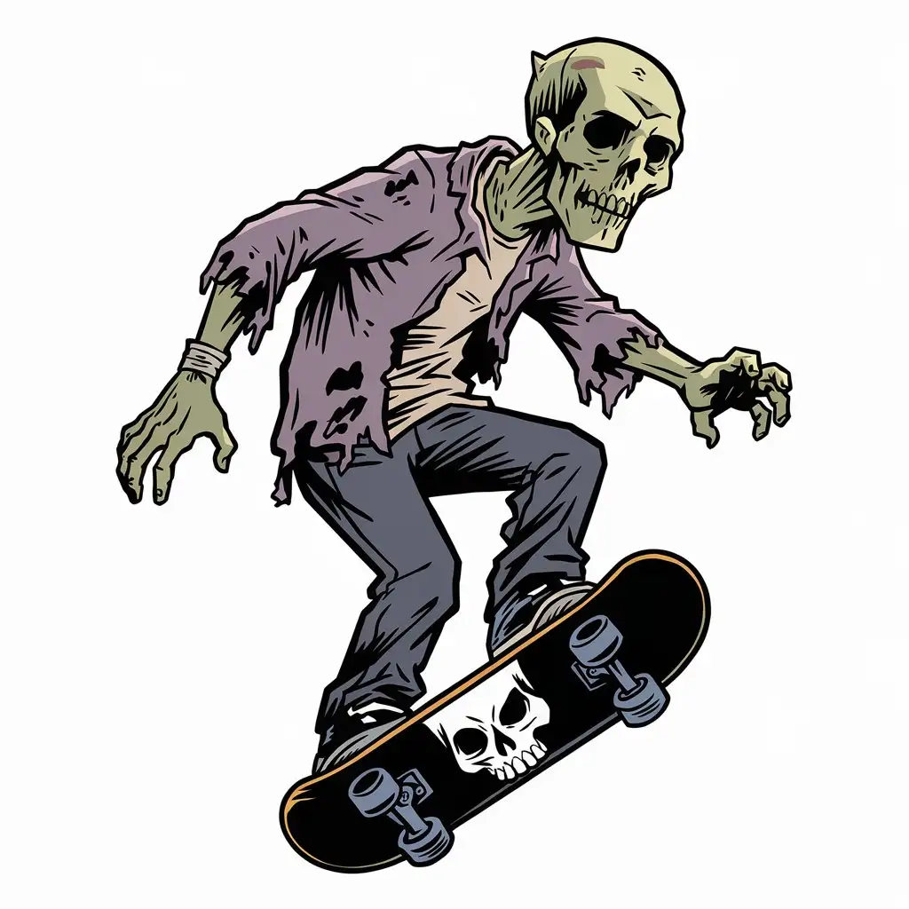 Zombie Skateboarding in Old School Beano Comic Style