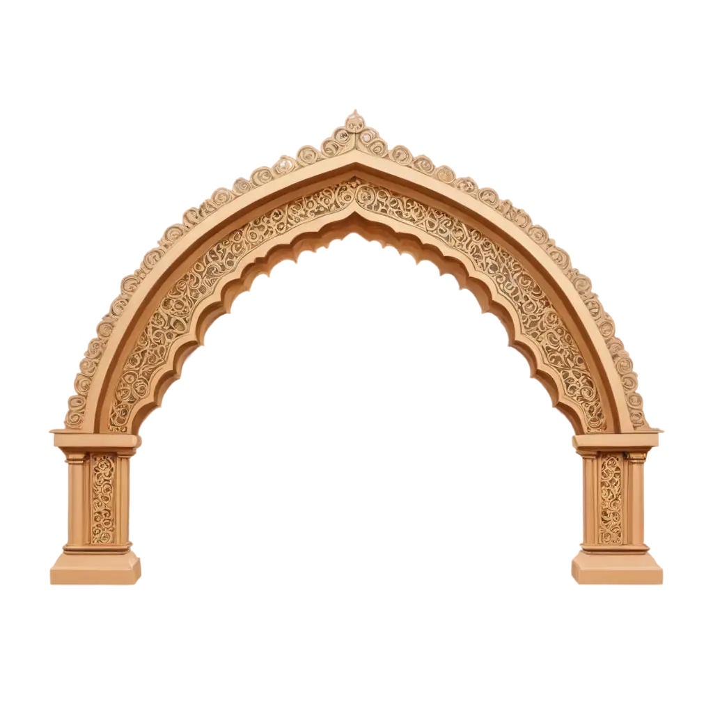 Ornamental carved arch in Indian or Arabic style golden