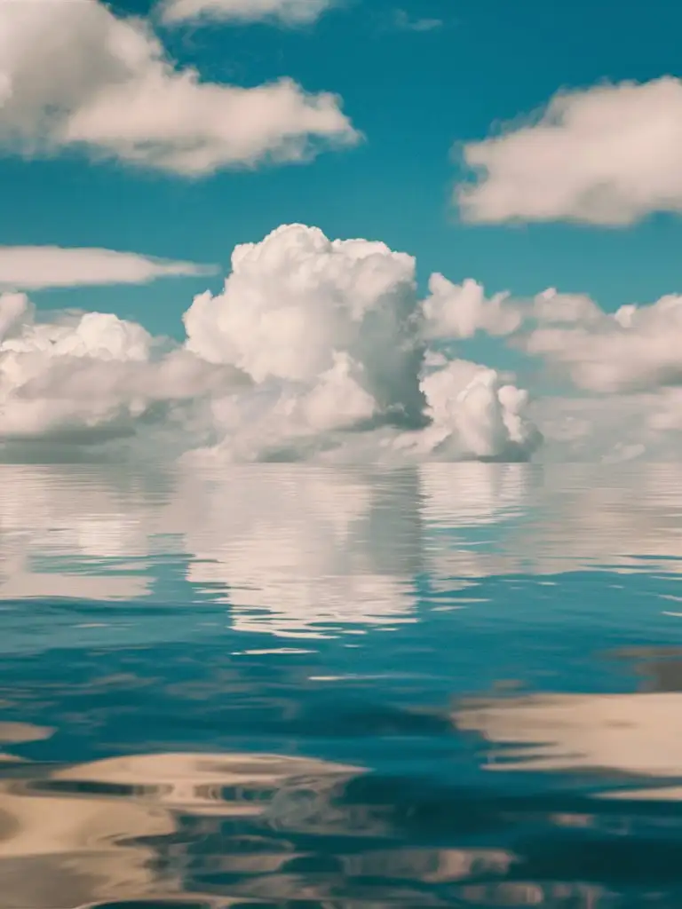 blue sky white clouds reflection