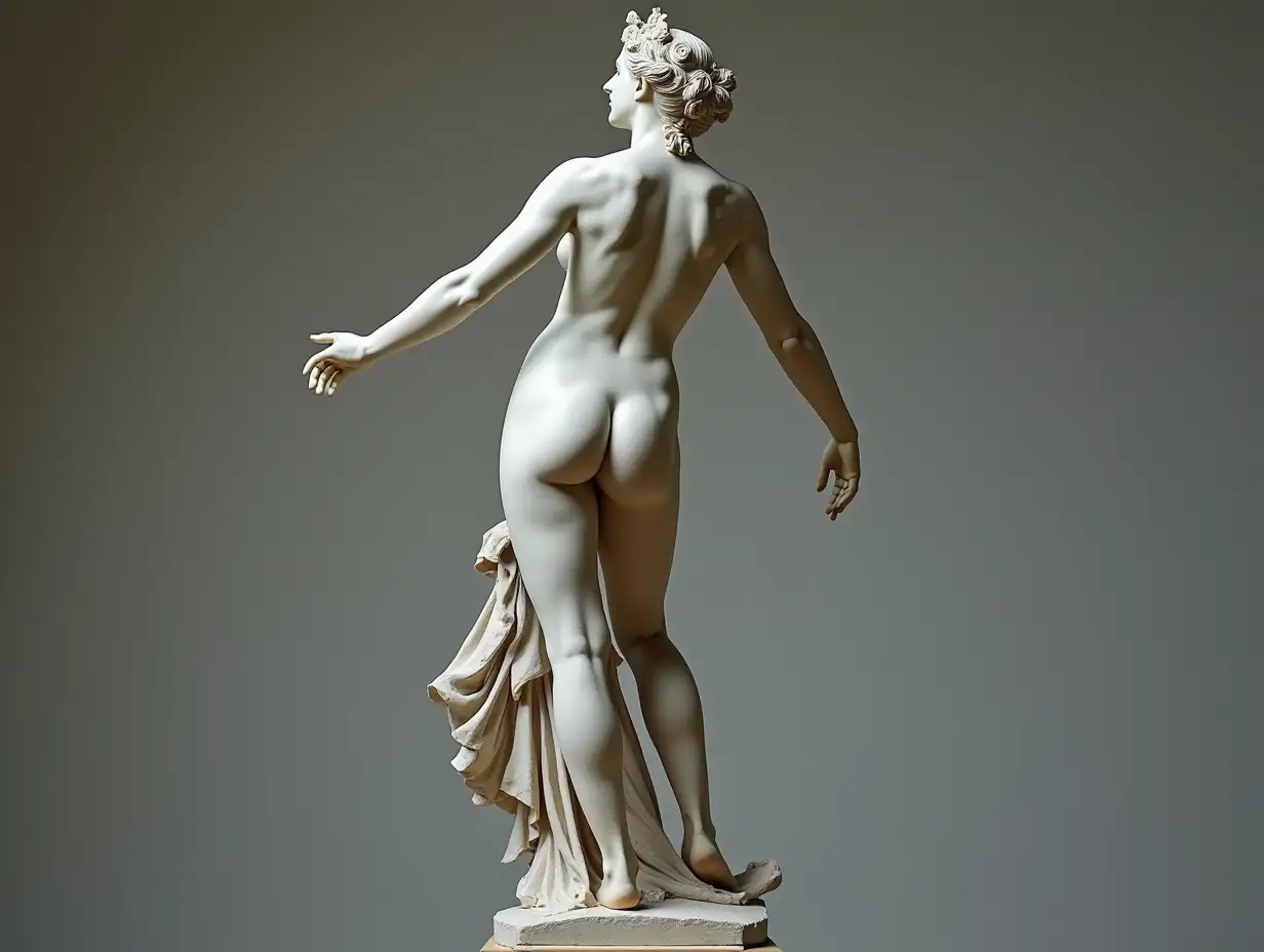 statue of woman viewed from behind type venus with arms as if she was a dancer