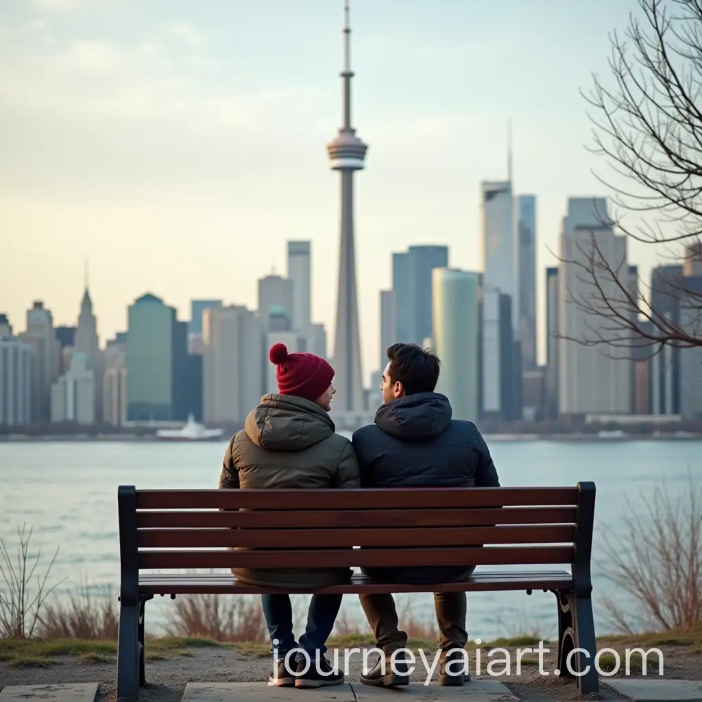 Young-Sardar-Tourist-Couple-Sitting-on-Bench-with-CN-Tower-in-Background