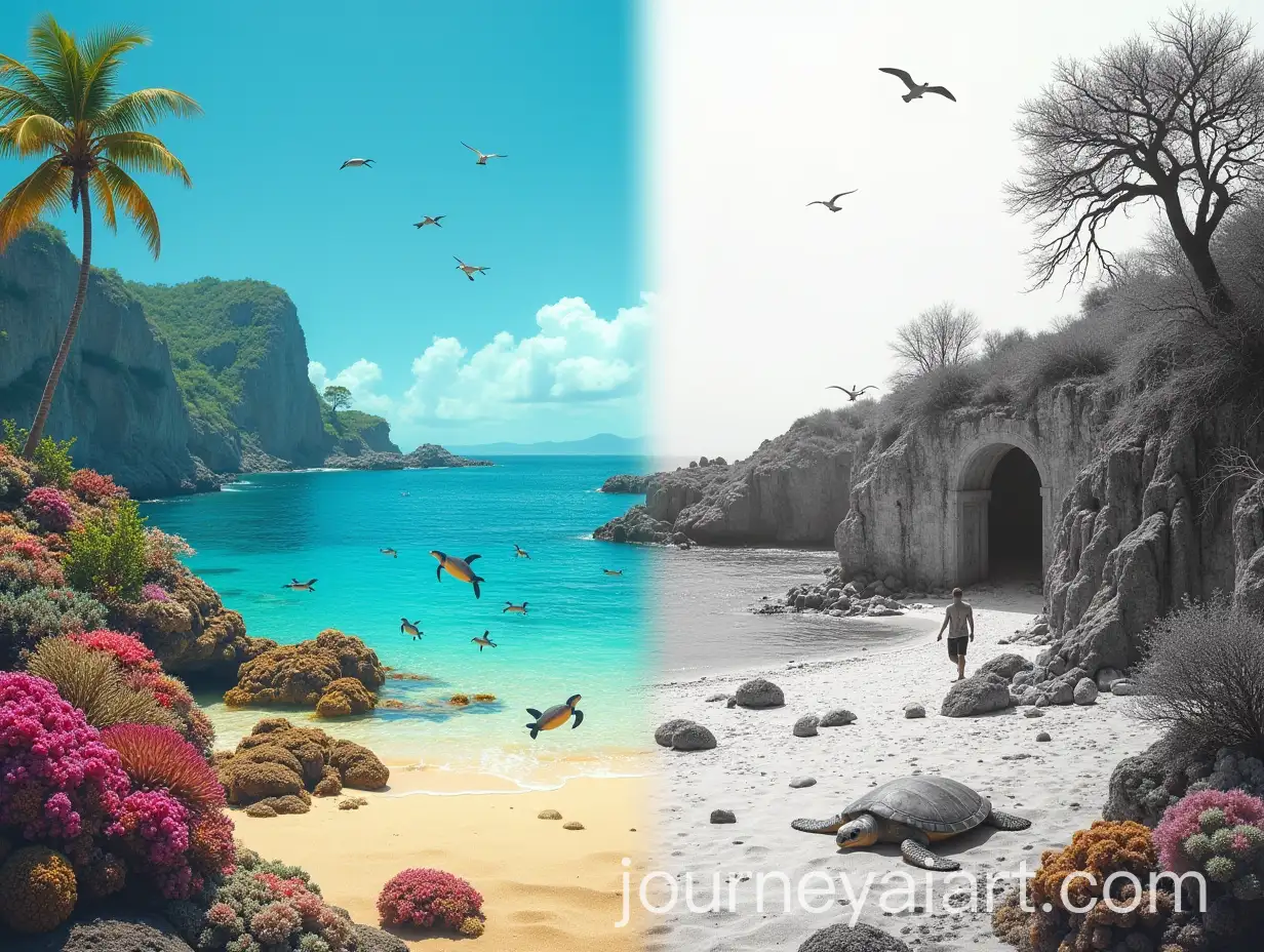 Coastal-Contrast-Vibrant-Beach-and-Abandoned-Quarry-Photomontage