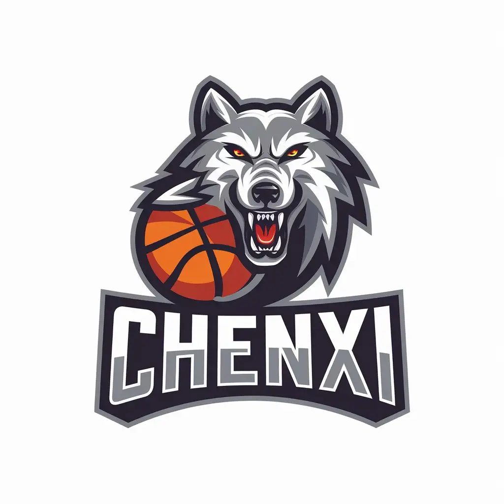 a vector logo design,with the text "CHENXI", main symbol:wolf,Moderate,be used in basketball industry,clear background