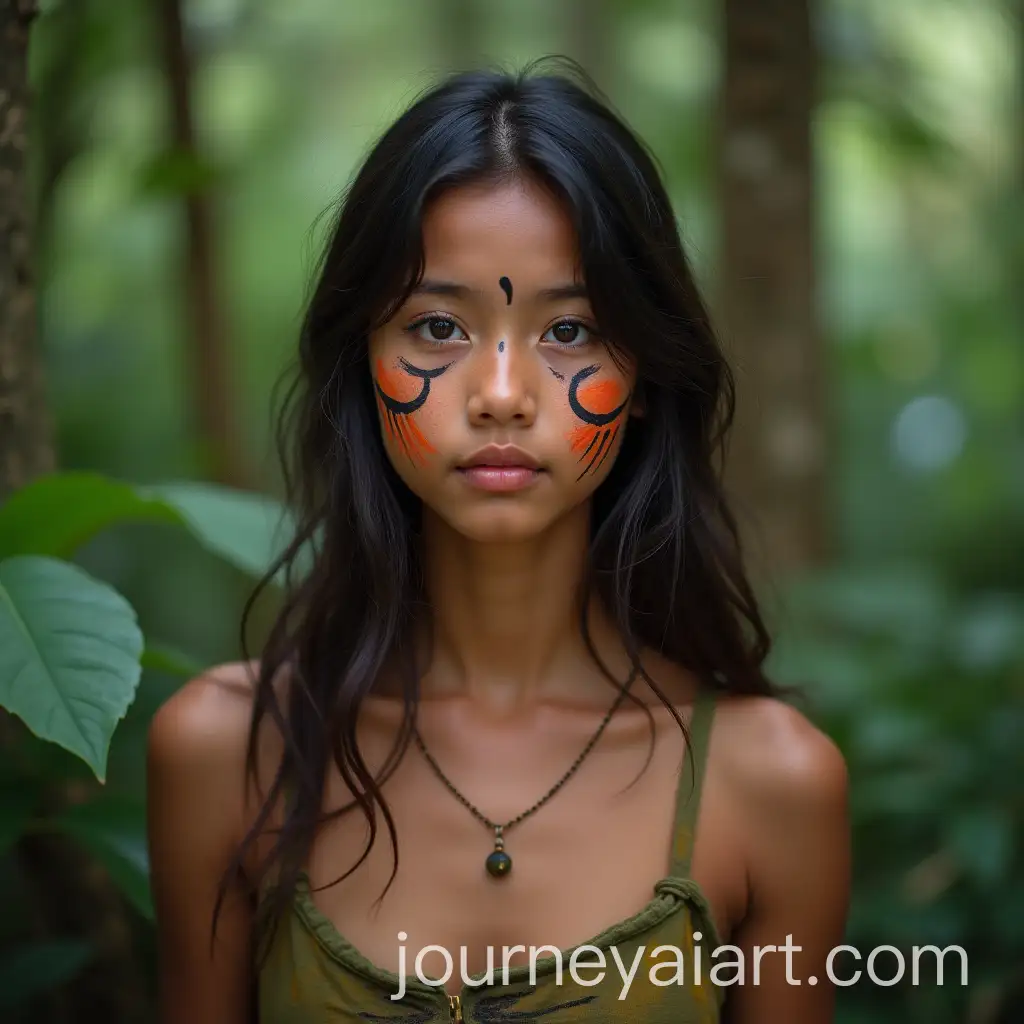 Portrait-of-a-Young-Asian-Girl-from-an-Ancient-Tribe-with-Painted-Face-in-the-Jungle