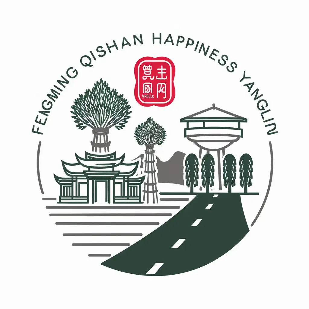 LOGO-Design-For-Fengming-Qishan-Happiness-Yangliu-with-Temple-and-Willow-Tree-Theme