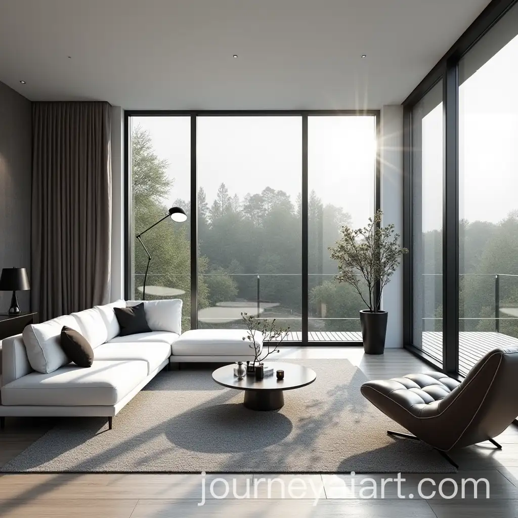 Modern-Living-Room-with-FloortoCeiling-Windows-and-Black-Exterior-View