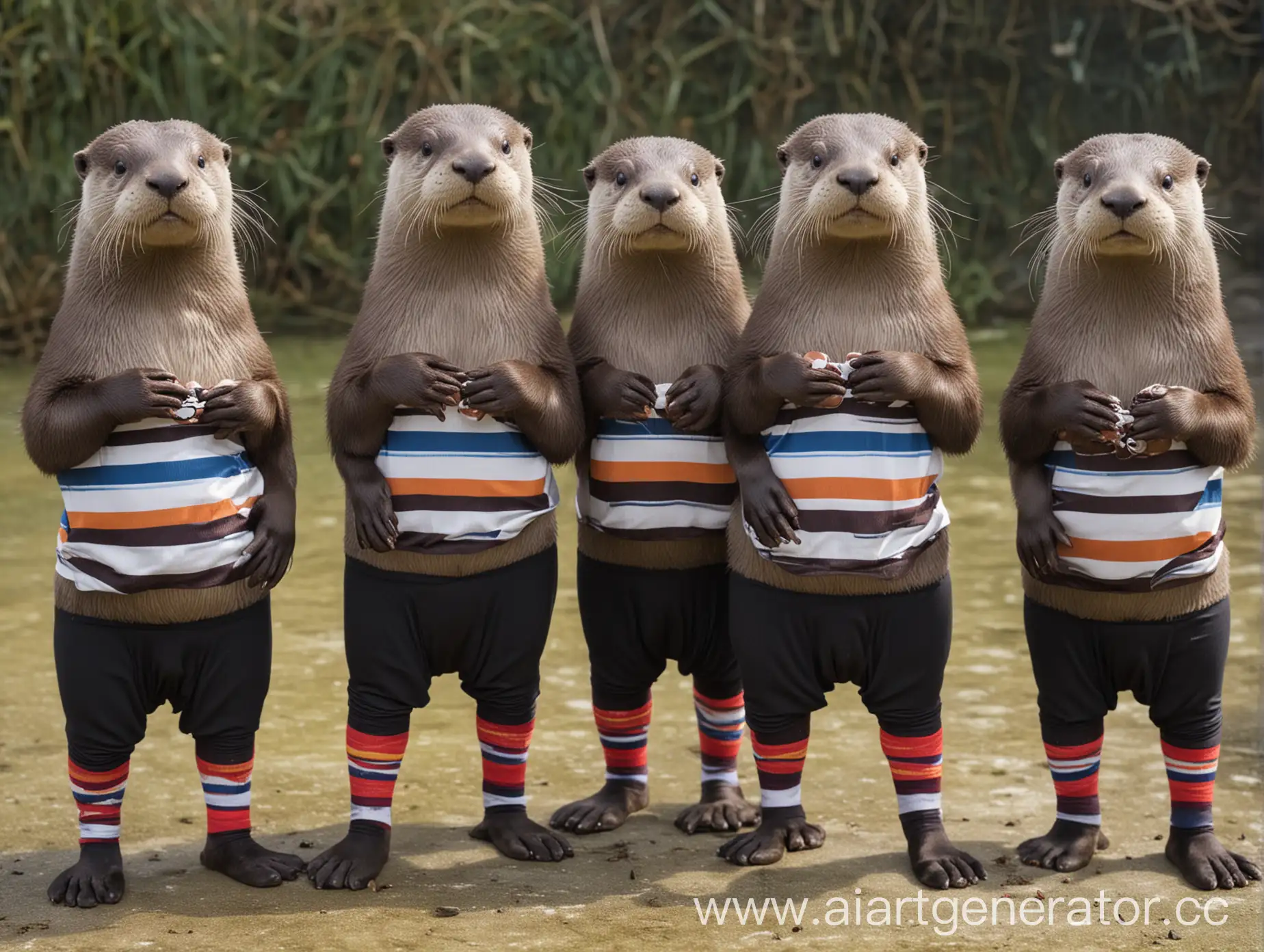 Six-Otters-in-Football-Socks-and-Leggings