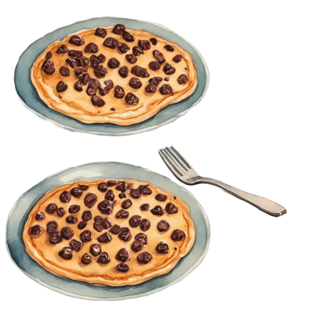 Watercolour-Painted-Style-Chocolate-Chip-Pancakes-PNG-Image-Artistic-Breakfast-Delight