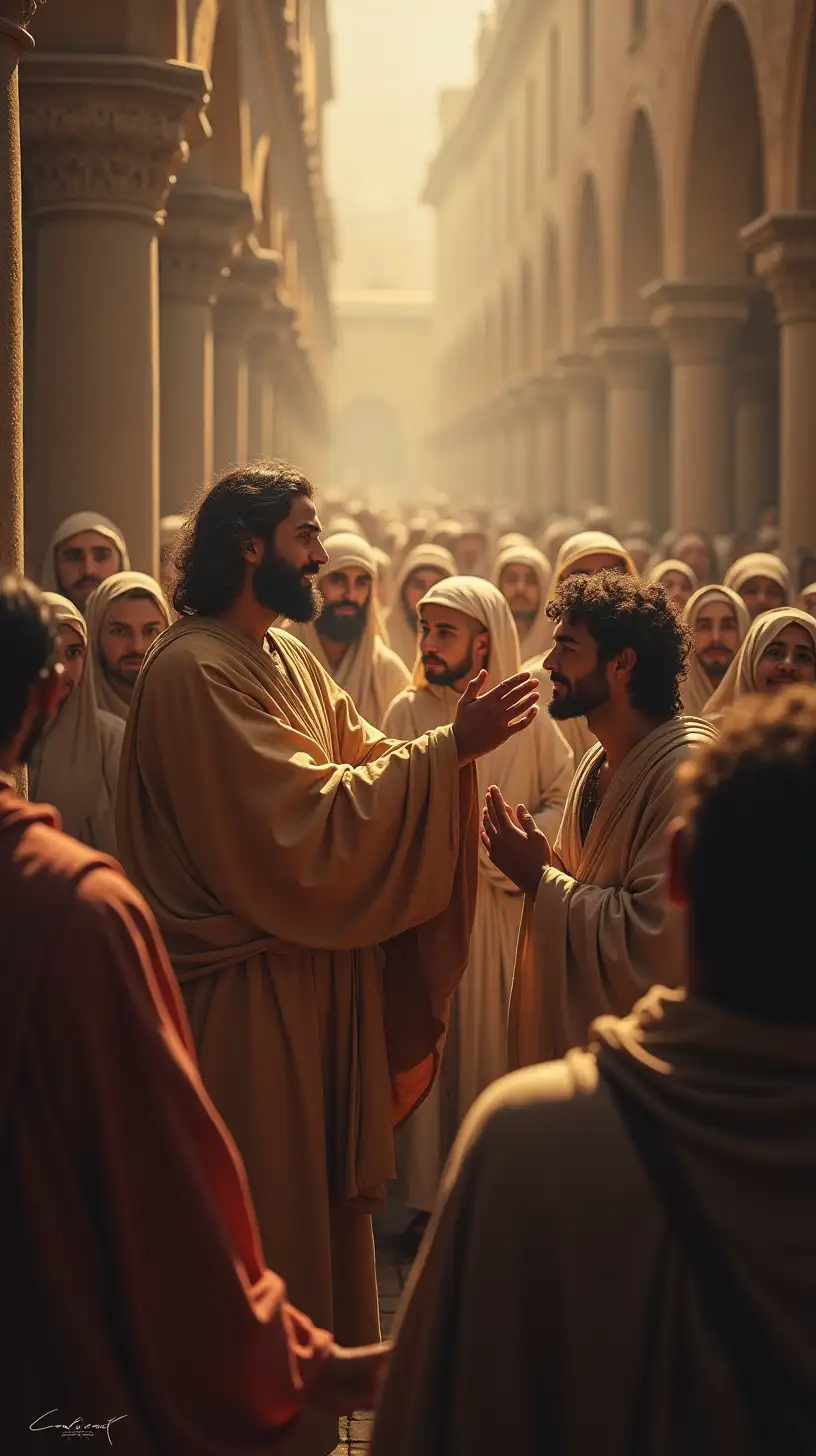 Miraculous Healing of a Blind Man by Hz Isa Surrounded by a Wondering Crowd