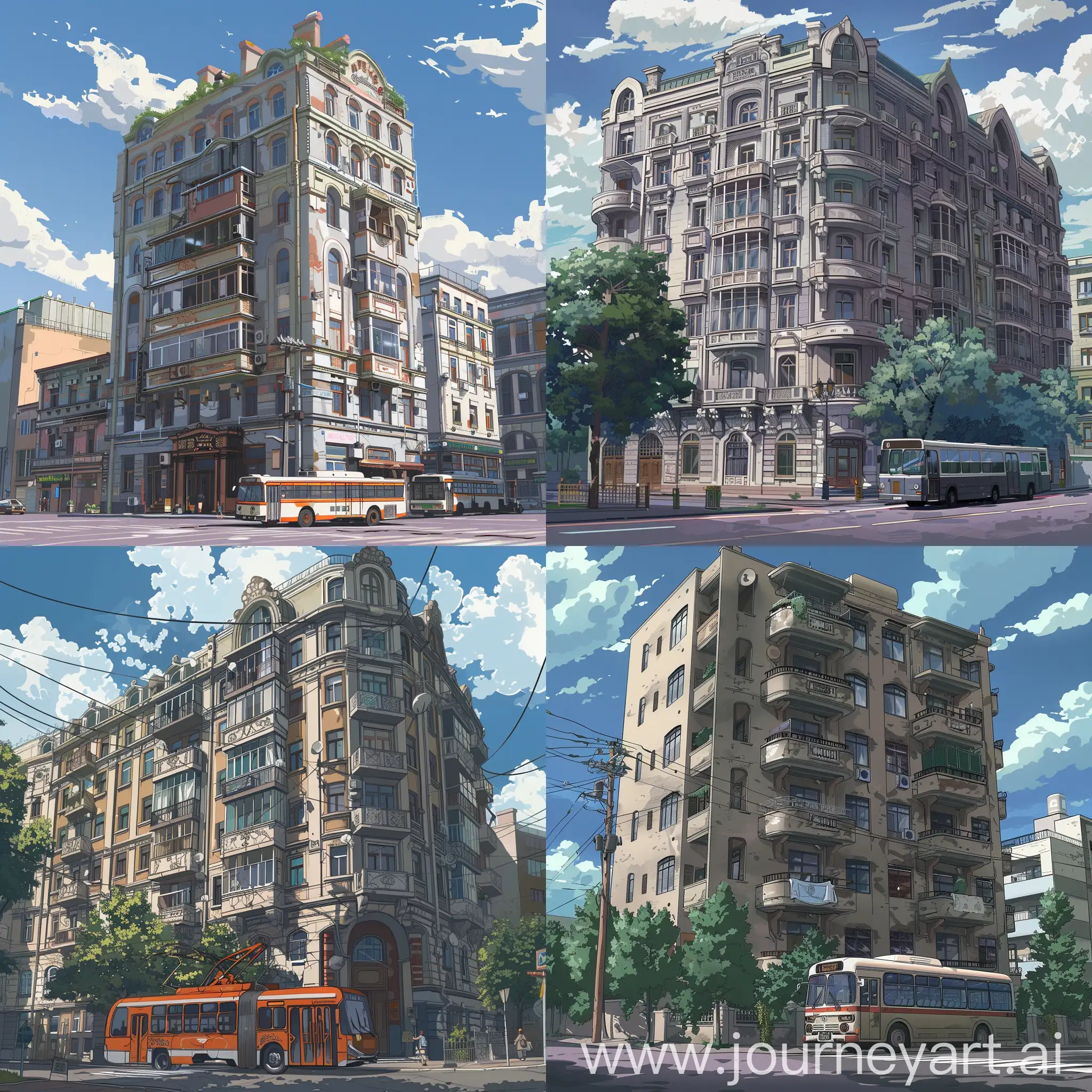 Anime-Style-Russian-Grey-Building-with-Bus