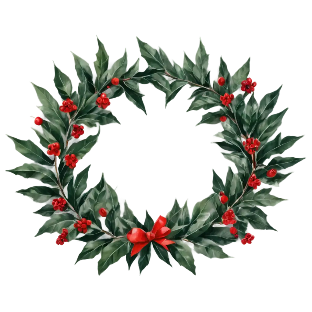 Christmas-Wreath-PNG-Holly-Pine-Branches-Berries-for-Holiday-Decor-Design