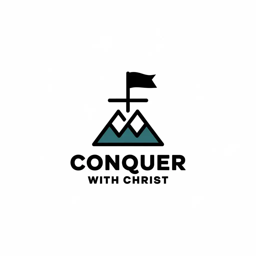 LOGO Design for Conquer with Christ Cross Mountain and Flag Symbolism