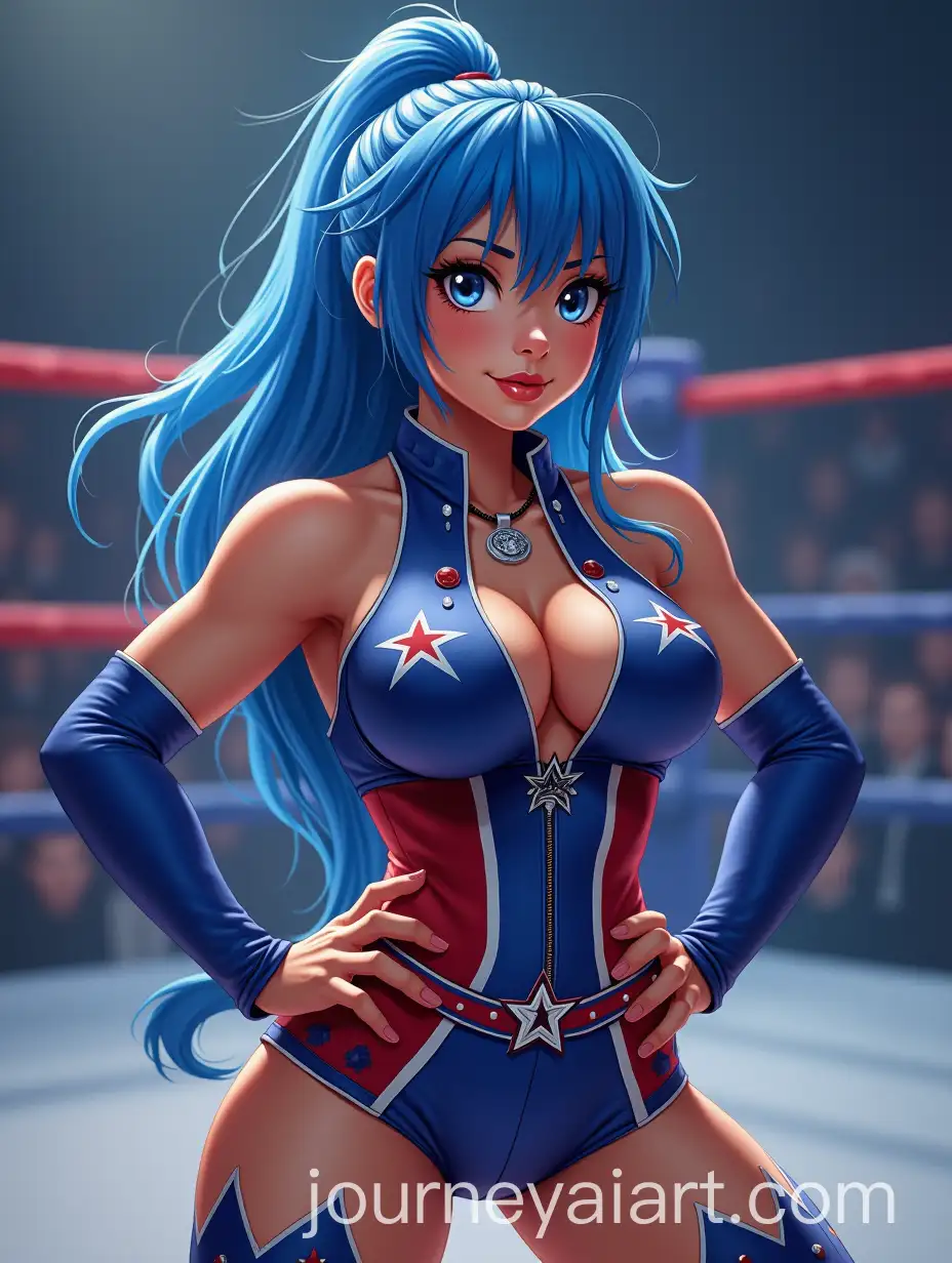 Female-WWE-Wrestler-in-FrenchInspired-Outfit-with-Blue-HairAI-Art-Prompt-Expansion