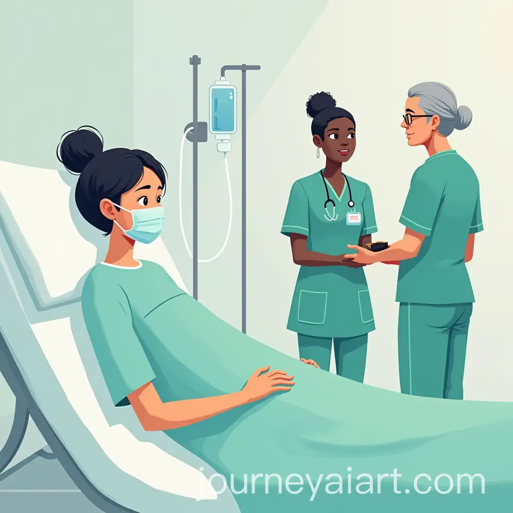 MiddleAged-Asian-Woman-in-Hospital-Bed-Attended-by-Medical-Staff