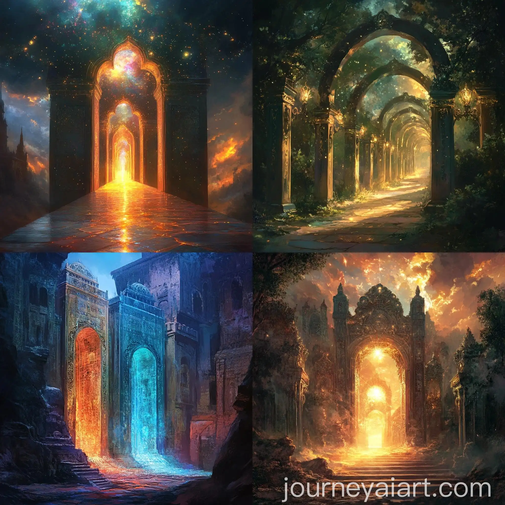 Eight-Magical-Gates-Emitting-Radiant-Light-in-a-Fantasy-Realm