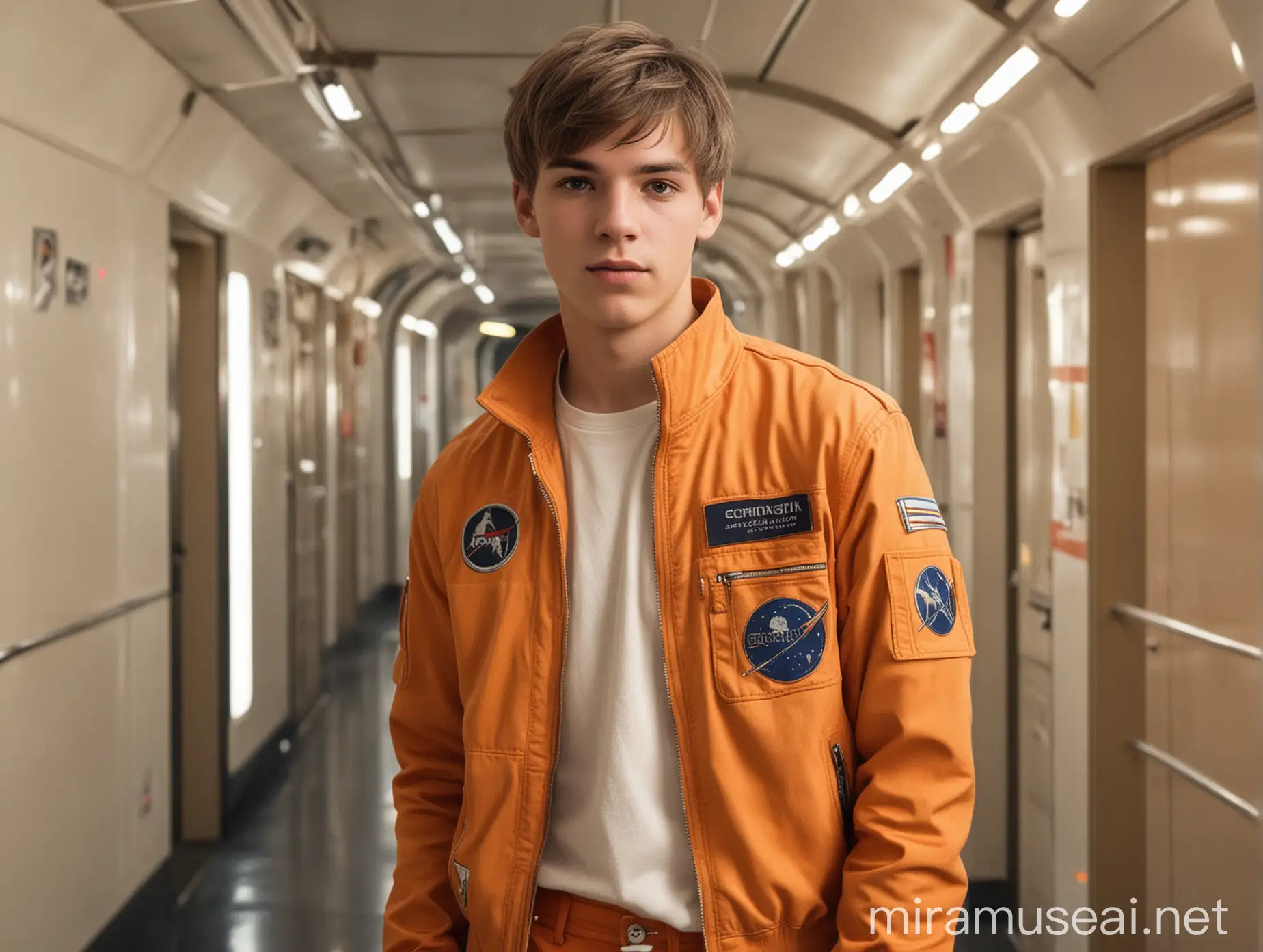 Young European Man in SciFi Space Corridor