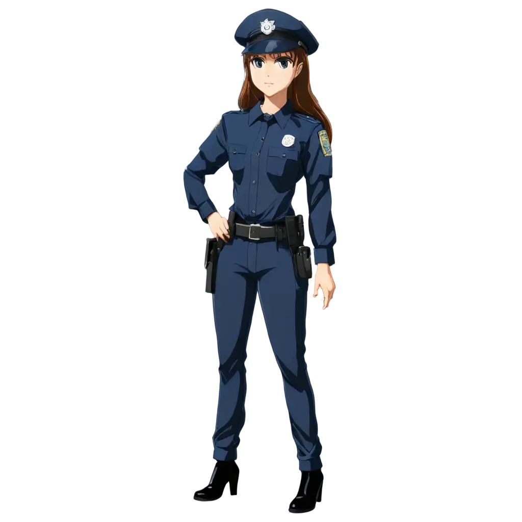 Hot-Lady-Police-Officer-Standing-with-Full-Pant-Anime-PNG-HighQuality-Image-for-Diverse-Creative-Uses