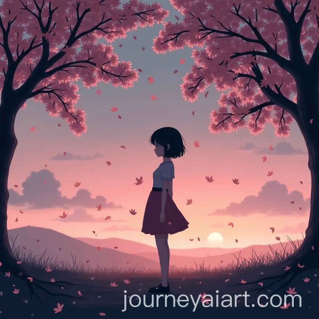Silhouette-of-a-Girl-Under-Cherry-Blossom-Trees-at-Twilight