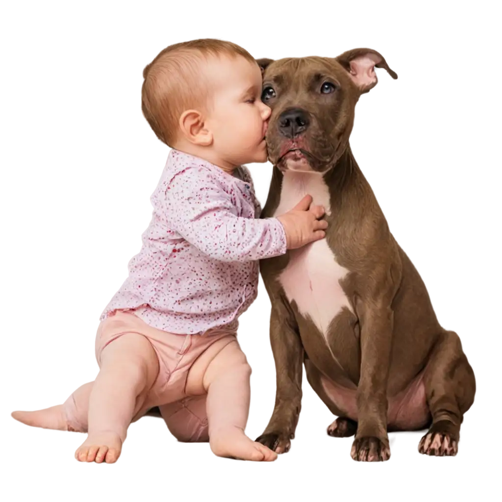 Pit bull kissing a baby