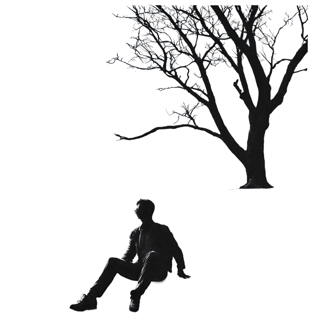 Silhouette-of-a-Man-Sitting-Against-an-Imaginary-Tree-HighQuality-PNG-for-Versatile-Use