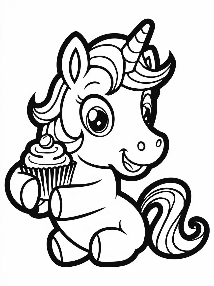 Cartoon Unicorn Graphic Illustration with Cupcakes in My Little Pony Style